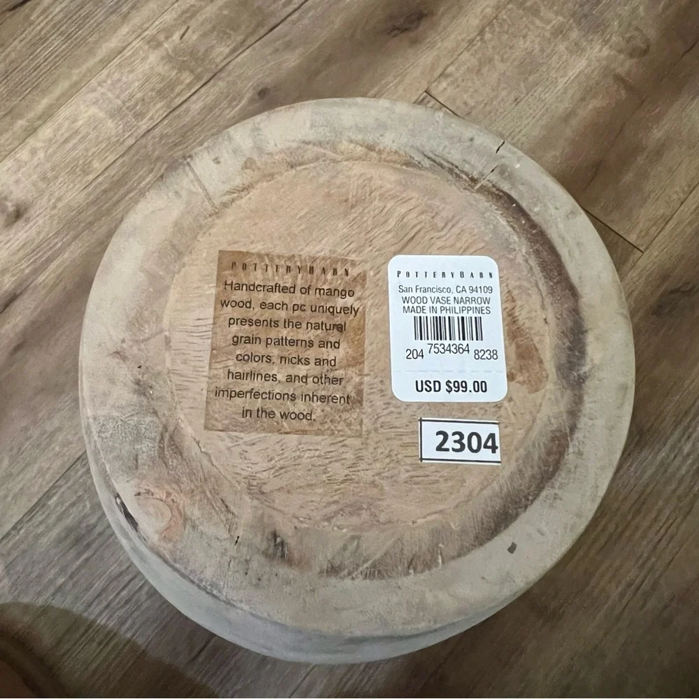 NWT Pottery Barn Mango Wood Ceramics Narrow Vase